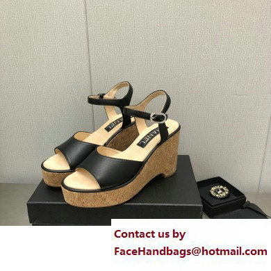 Chanel Heel 8cm Platform Sandal Leather Black 2023