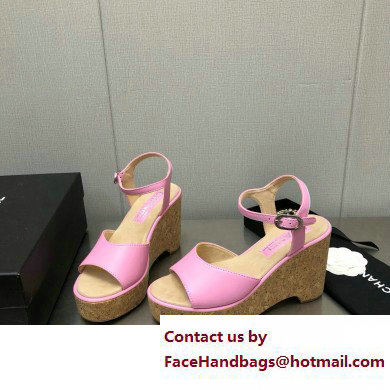 Chanel Heel 8cm Platform Sandal Leather Pink 2023