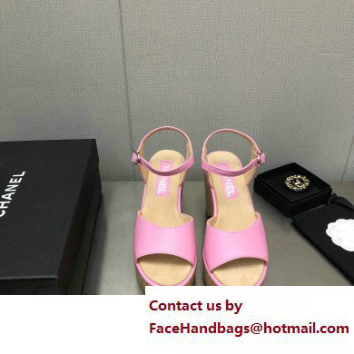 Chanel Heel 8cm Platform Sandal Leather Pink 2023