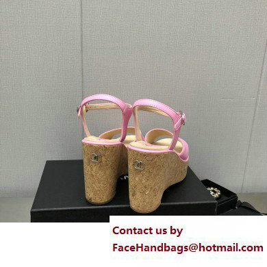 Chanel Heel 8cm Platform Sandal Leather Pink 2023