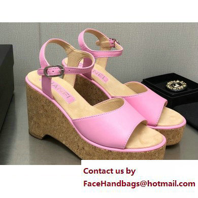 Chanel Heel 8cm Platform Sandal Leather Pink 2023