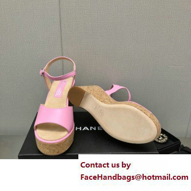 Chanel Heel 8cm Platform Sandal Leather Pink 2023