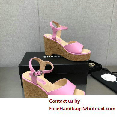 Chanel Heel 8cm Platform Sandal Leather Pink 2023