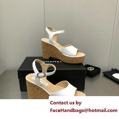 Chanel Heel 8cm Platform Sandal Leather White 2023