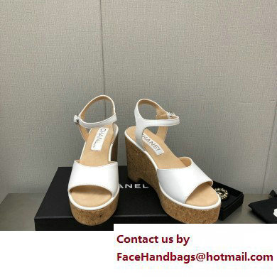 Chanel Heel 8cm Platform Sandal Leather White 2023