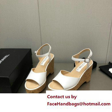 Chanel Heel 8cm Platform Sandal Leather White 2023