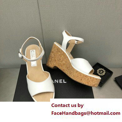 Chanel Heel 8cm Platform Sandal Leather White 2023