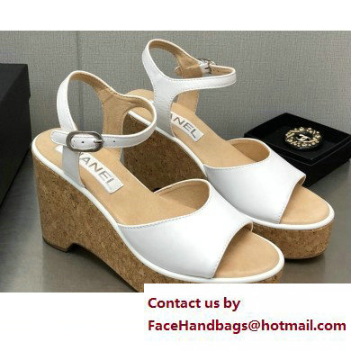 Chanel Heel 8cm Platform Sandal Leather White 2023