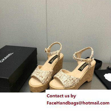 Chanel Heel 8cm Platform Sandal Tweed Beige 2023