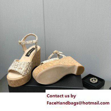 Chanel Heel 8cm Platform Sandal Tweed Beige 2023