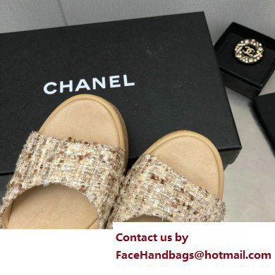 Chanel Heel 8cm Platform Sandal Tweed Beige 2023