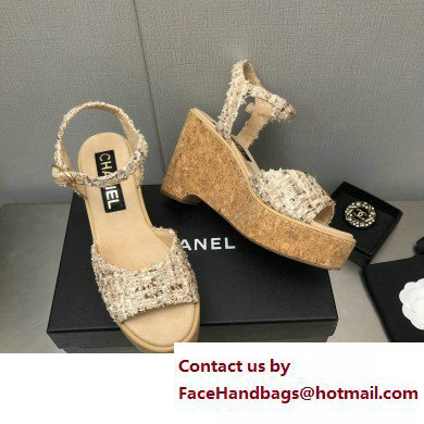 Chanel Heel 8cm Platform Sandal Tweed Beige 2023