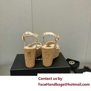 Chanel Heel 8cm Platform Sandal Tweed Beige 2023