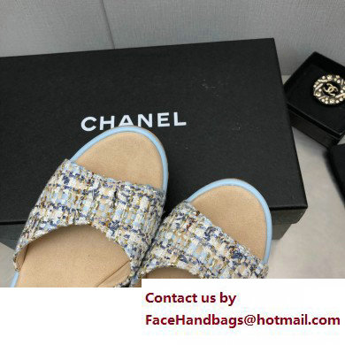 Chanel Heel 8cm Platform Sandal Tweed Blue 2023