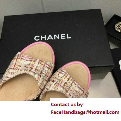 Chanel Heel 8cm Platform Sandal Tweed Pink 2023