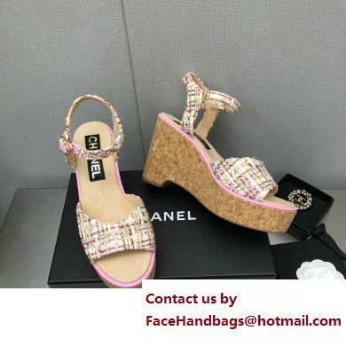 Chanel Heel 8cm Platform Sandal Tweed Pink 2023