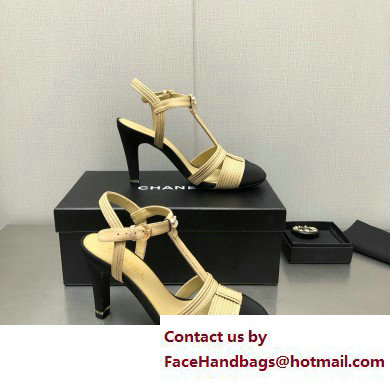 Chanel Heel CC Logo Lambskin and Grosgrain Open Shoes G39016 Beige 2023