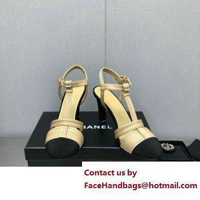 Chanel Heel CC Logo Lambskin and Grosgrain Open Shoes G39016 Beige 2023