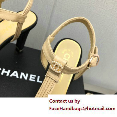 Chanel Heel CC Logo Lambskin and Grosgrain Open Shoes G39016 Beige 2023