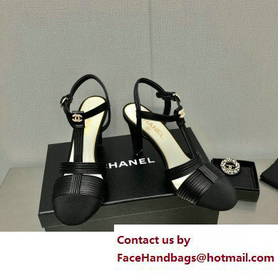 Chanel Heel CC Logo Lambskin and Grosgrain Open Shoes G39016 Black 2023