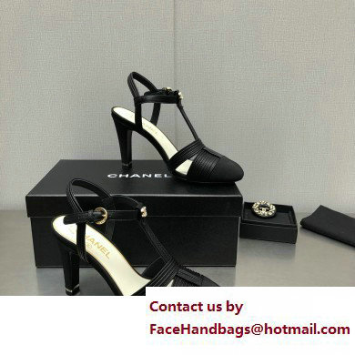 Chanel Heel CC Logo Lambskin and Grosgrain Open Shoes G39016 Black 2023