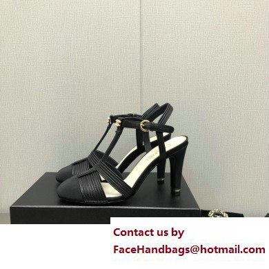 Chanel Heel CC Logo Lambskin and Grosgrain Open Shoes G39016 Black 2023