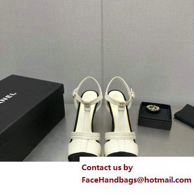 Chanel Heel CC Logo Lambskin and Grosgrain Open Shoes G39016 White 2023