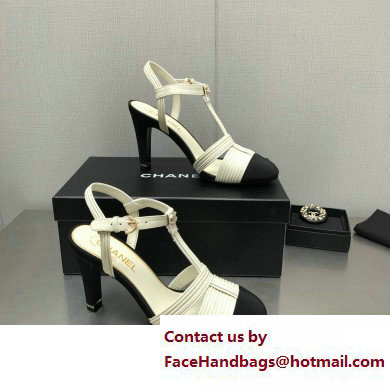 Chanel Heel CC Logo Lambskin and Grosgrain Open Shoes G39016 White 2023