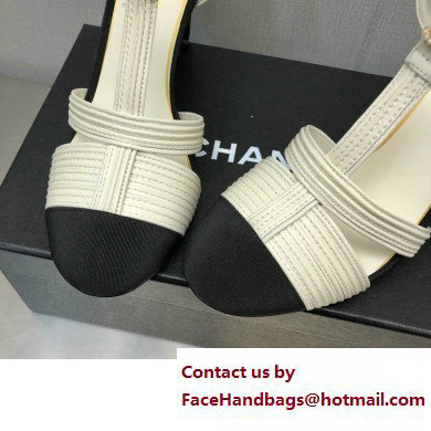 Chanel Heel CC Logo Lambskin and Grosgrain Open Shoes G39016 White 2023