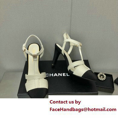 Chanel Heel CC Logo Lambskin and Grosgrain Open Shoes G39016 White 2023