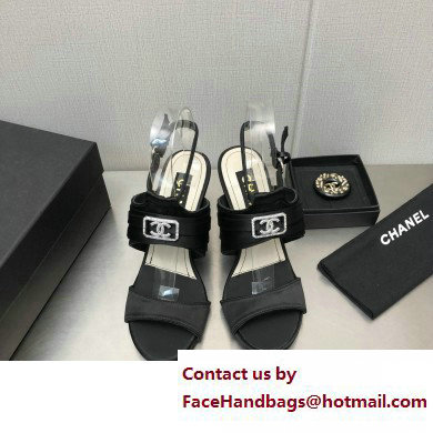 Chanel Heel CC Logo Sandals Grosgrain Black 2023