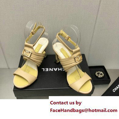 Chanel Heel CC Logo Sandals Leather Beige 2023