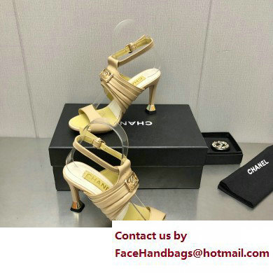 Chanel Heel CC Logo Sandals Leather Beige 2023