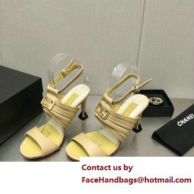 Chanel Heel CC Logo Sandals Leather Beige 2023