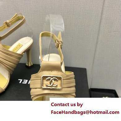 Chanel Heel CC Logo Sandals Leather Beige 2023