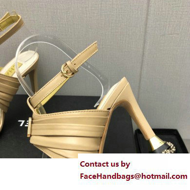 Chanel Heel CC Logo Sandals Leather Beige 2023