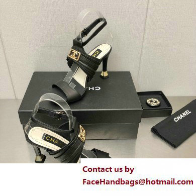 Chanel Heel CC Logo Sandals Leather Black 2023