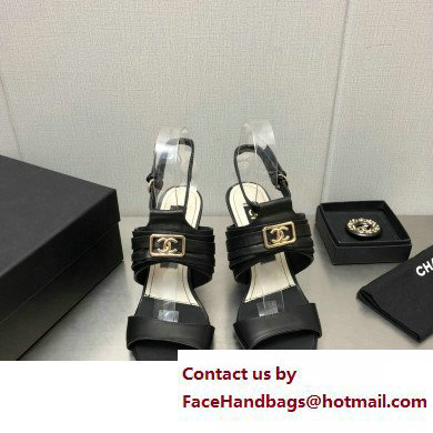 Chanel Heel CC Logo Sandals Leather Black 2023