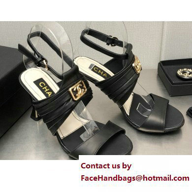 Chanel Heel CC Logo Sandals Leather Black 2023