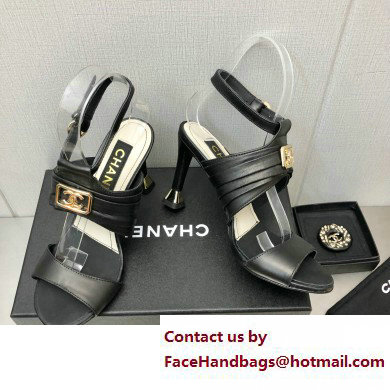 Chanel Heel CC Logo Sandals Leather Black 2023