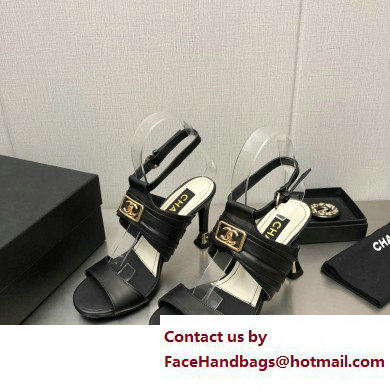 Chanel Heel CC Logo Sandals Leather Black 2023