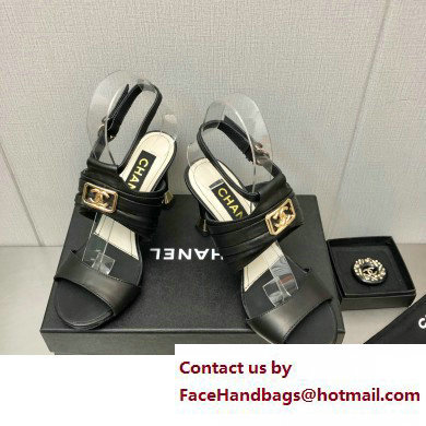 Chanel Heel CC Logo Sandals Leather Black 2023