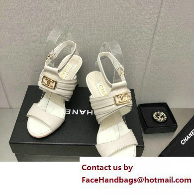 Chanel Heel CC Logo Sandals Leather White 2023