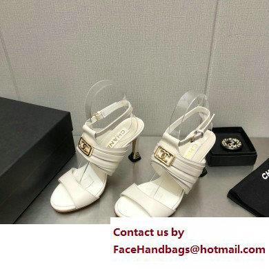 Chanel Heel CC Logo Sandals Leather White 2023