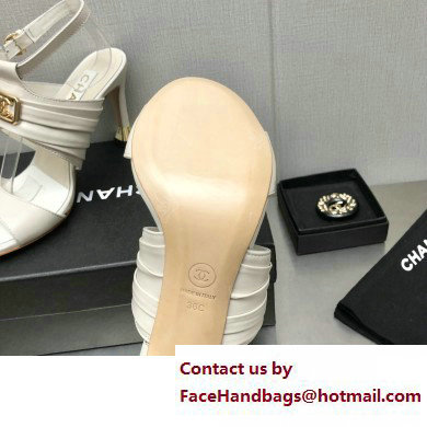 Chanel Heel CC Logo Sandals Leather White 2023