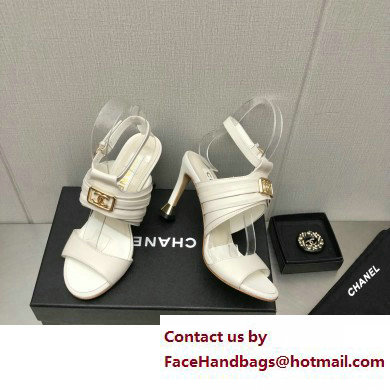 Chanel Heel CC Logo Sandals Leather White 2023