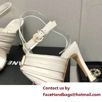 Chanel Heel CC Logo Sandals Leather White 2023