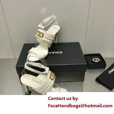 Chanel Heel CC Logo Sandals Leather White 2023