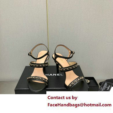 Chanel Heel Chain Lambskin Sandals G39549 Black 2023