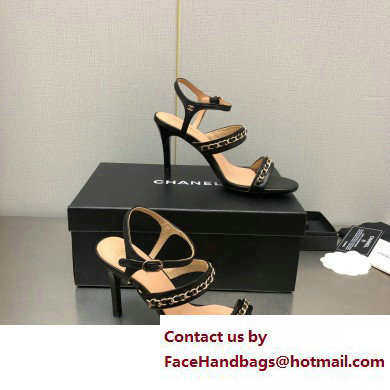 Chanel Heel Chain Lambskin Sandals G39549 Black 2023